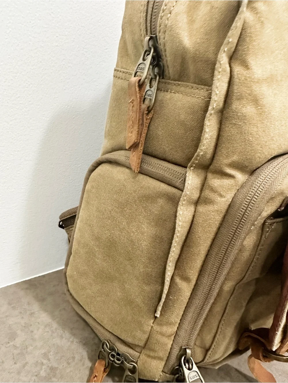 Waxed Canvas Camera Case Waterproof Travel Backpack Laptop Leather Trim Khaki